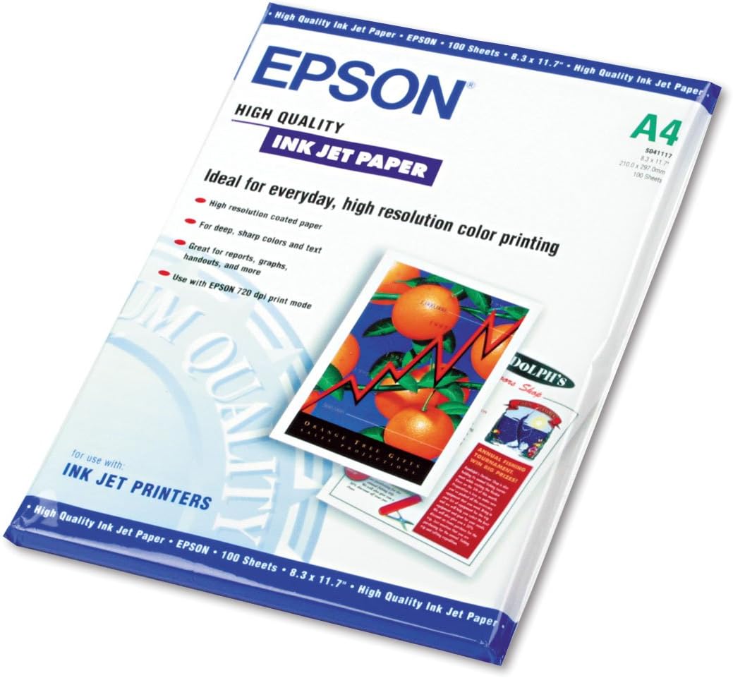 Epson A4 Inkjet Paper – 100 Sheets – Compatible with Inkjet Printers – Packaging May Vary