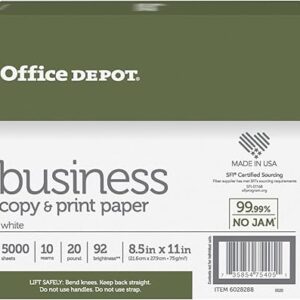 Office Depot® Business Multi-Use Copy & Printer Paper, 8.5" x 11", 92 Brightness, 20 Lb, 5000 Sheets