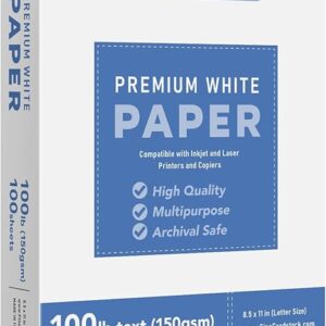 Bright White Multipurpose Paper, 8.5" x 11", 100lb Text (40lb Bond), Acid-Free, 100 Sheets – Ideal for Flyers, Posters, Business Documents & More